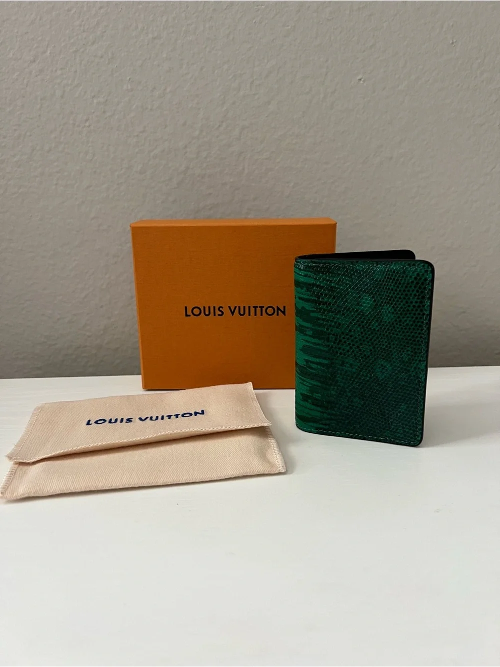 Louis Vuitton Exotic Lizard Green & Black leather Pocket Organizer Mens Wallet